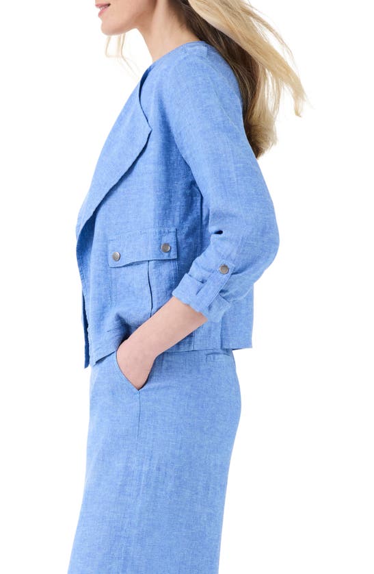 Shop Nic + Zoe Nic+zoe Rumba Linen Blend Moto Jacket In Blue Mix