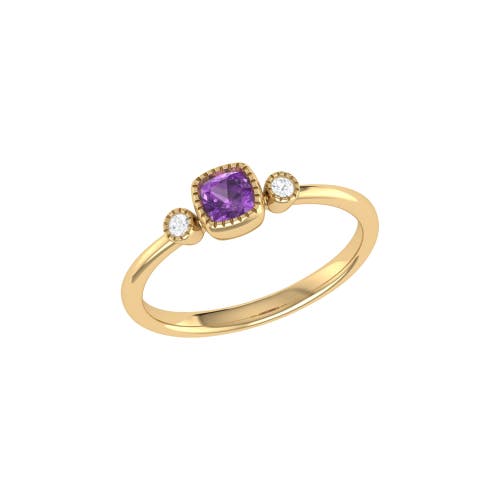 Shop Luvmyjewelry Cushion Cut Amethyst & Diamond Birthstone Ring In Yellow Gold