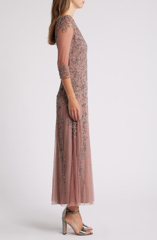 Shop Pisarro Nights Beaded V-neck A-line Gown In Mauve