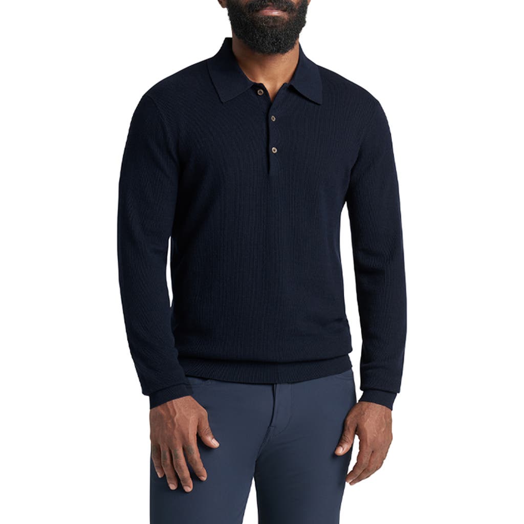 Goodlife Mini Waffle Long Sleeve Polo In Midnight