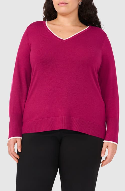 Shop Halogenr Halogen(r) Tipped Split Cuff V-neck Sweater In Raspberry Radiance Purple