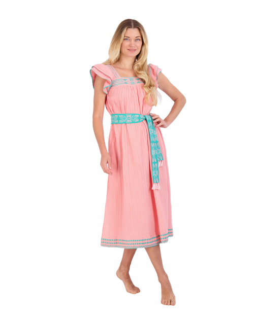 Shop Mer St. Barth Maxi Sandrine Dress In Pink Sorbet Embroidery