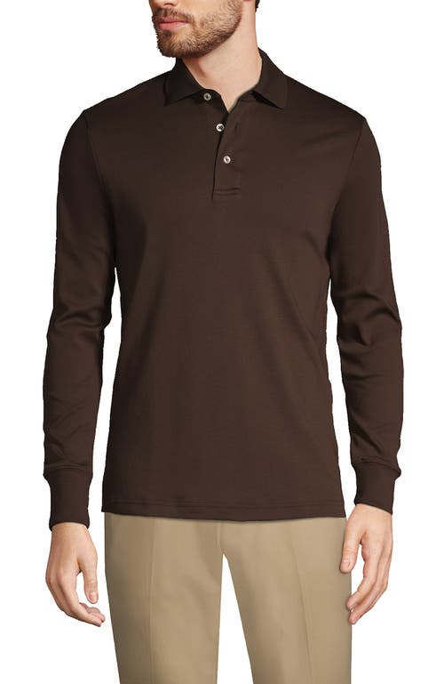 Shop Lands' End Long Sleeve Cotton Supima Polo Shirt In Rich Coffee