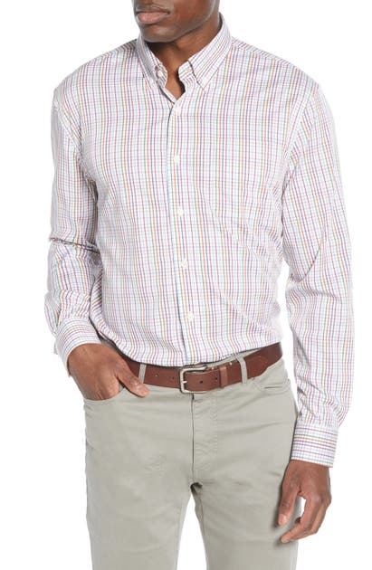 Click to view more detailed imagery on our partner's website Johnnie-o Wake Classic Fit Plaid Button-down Shirt In Cranberry
