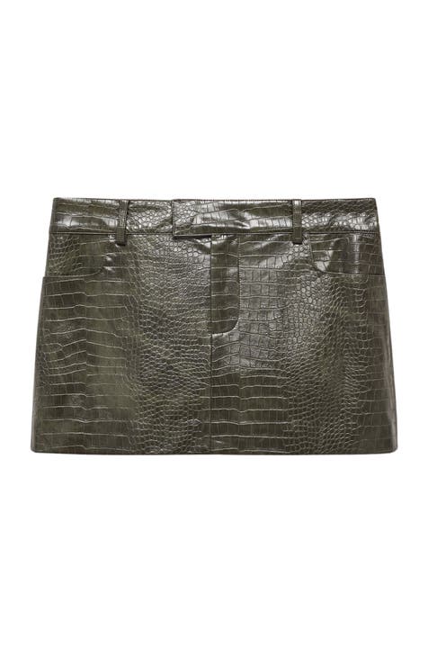 Croc Embossed Faux Leather Miniskirt
