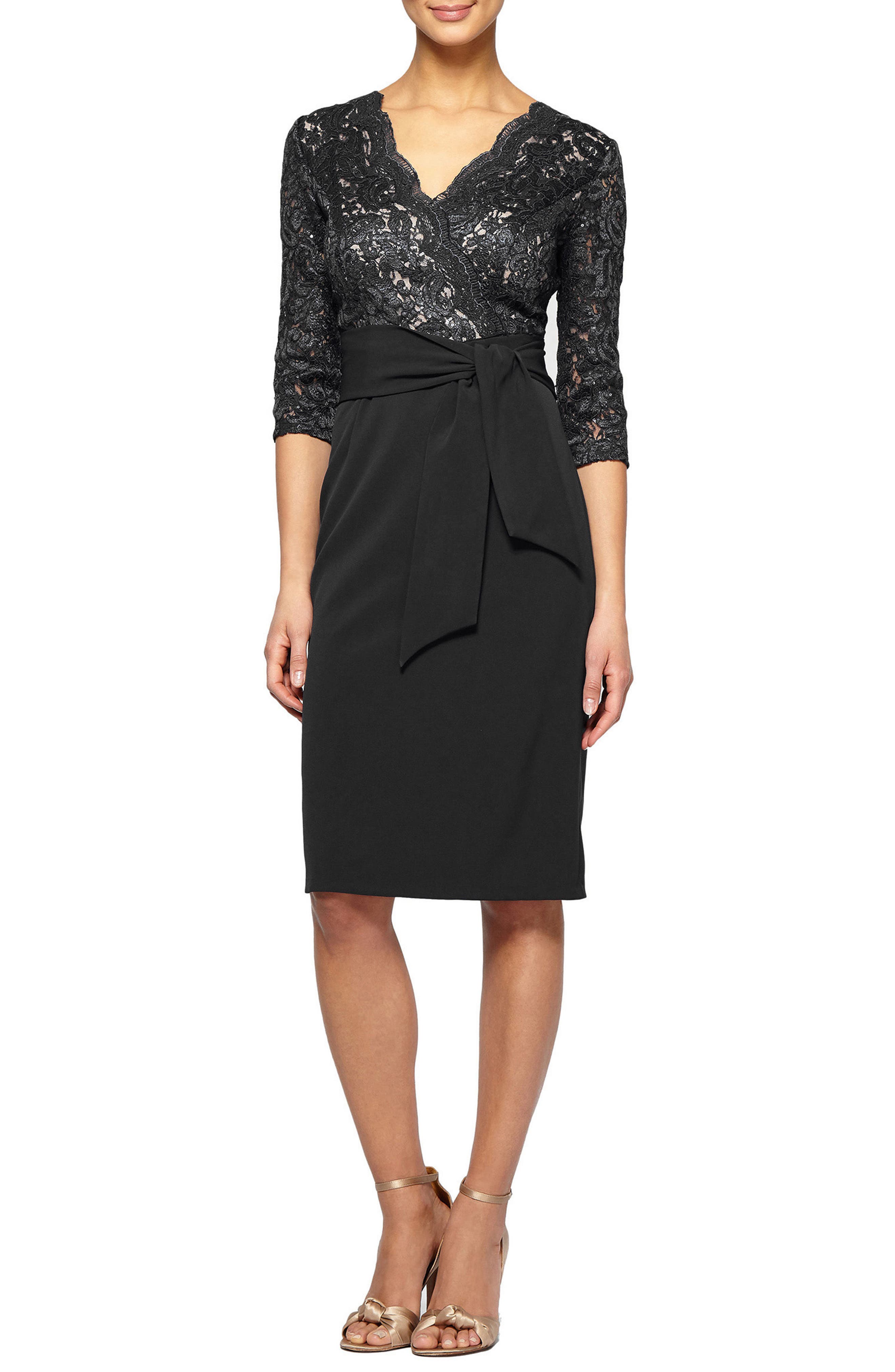 Alex Evenings Tie Waist Lace Sheath Dress Nordstrom