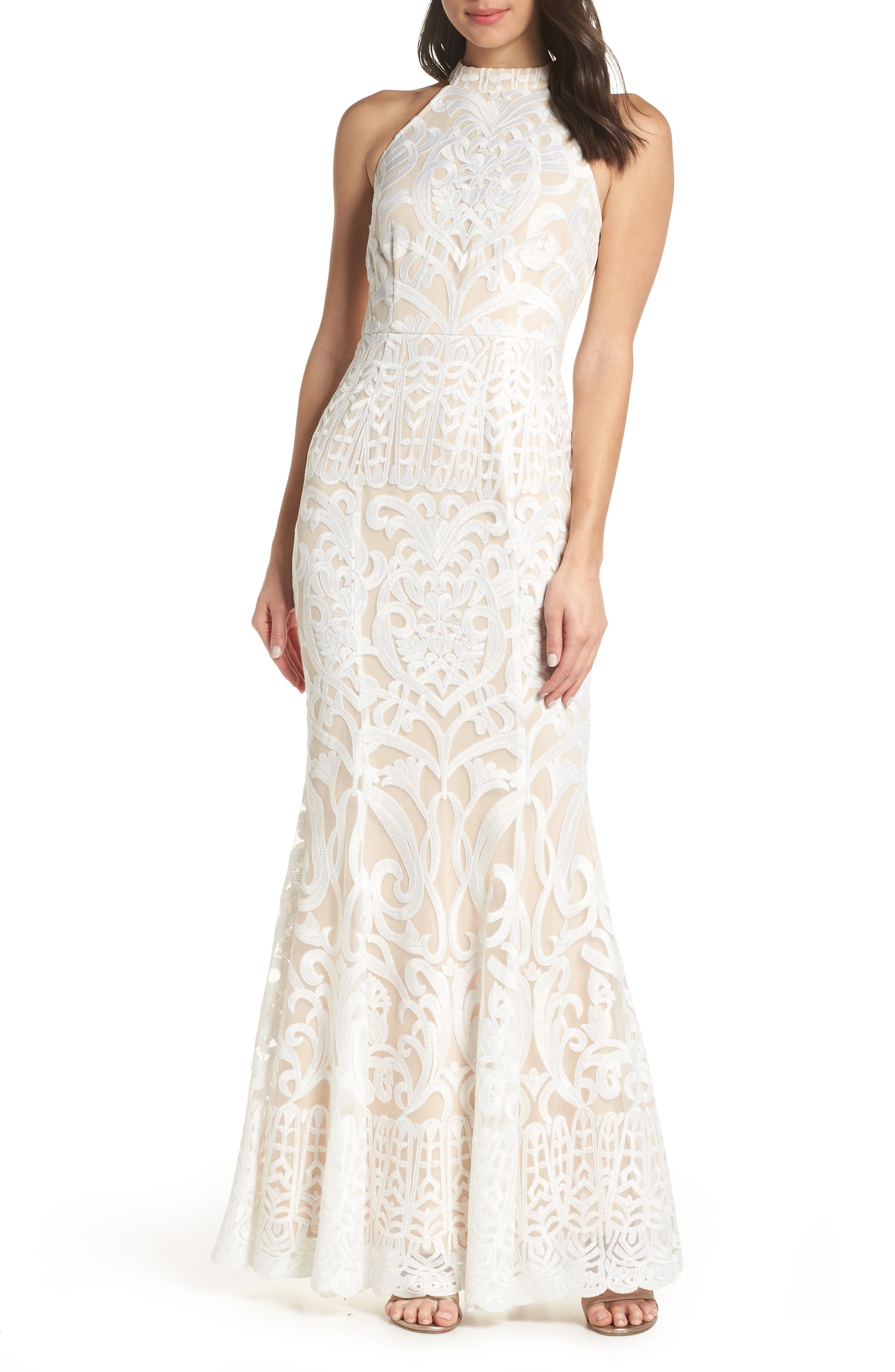 Foxiedox Alina Embroidered Halter Dress, Ivory