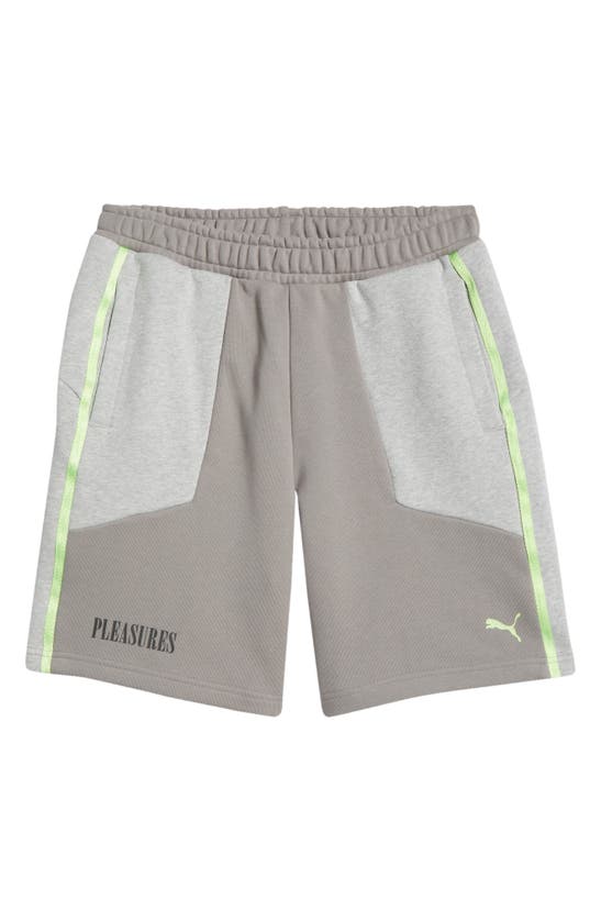 Shop Puma X Pleasures Cotton French Terry Sweat Shorts In Light Gray Heather