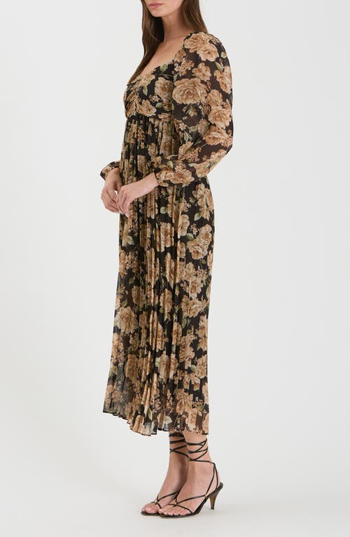 August Sky Floral Long Sleeve Empire Waist Maxi Dress In Black Multi