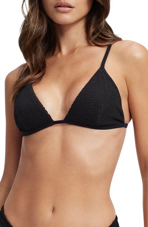 Hollister ribbed co-ord bikini top with front tie in black