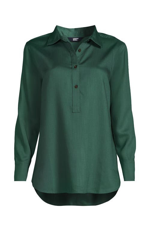 Shop Lands' End Tencel Fibers Twill Popover Shirt In Washed Evergreen