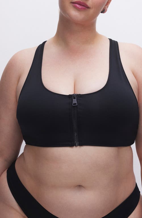 Shop Good American Compression Zip-up Sports Bra In Black001