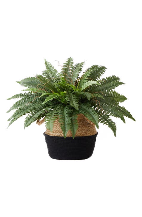 Nearly Natural 22 in. Artificial Green Fern Plant in Decorative Planter