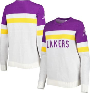 Women's Junk Food White/Purple Los Angeles Lakers Contrast Sleeve Pullover Sweatshirt Size: Small