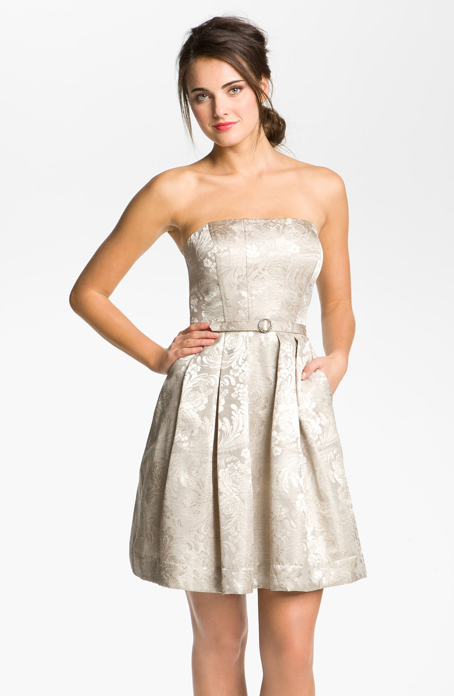 Eliza J Strapless Belted Jacquard Dress | Nordstrom