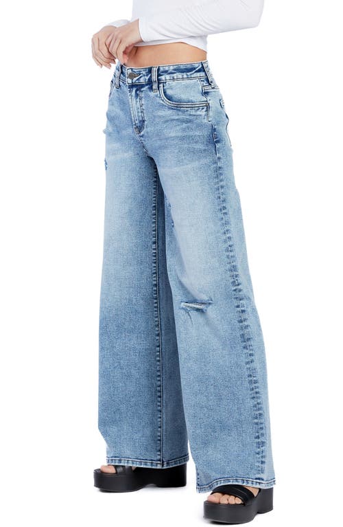 Hint Of Blu Torn Ripped Mighty Wide Leg Jeans In Blue