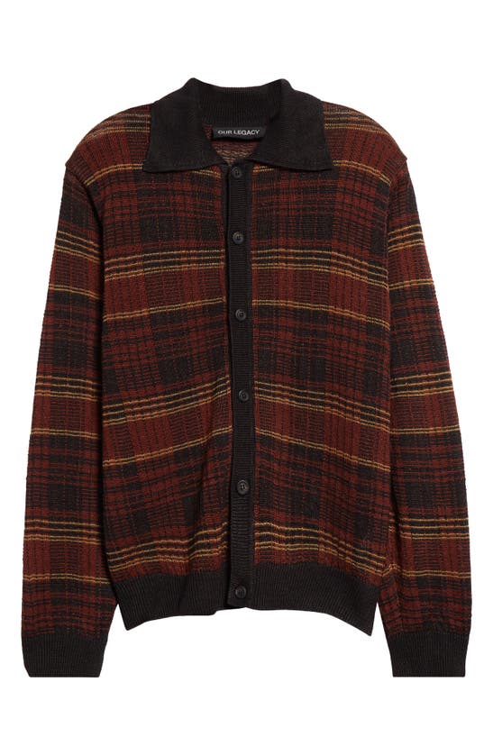Shop Our Legacy Evening Polo Intarsia Check Hemp Cardigan In Rust Geezer Check