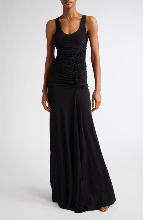 Shop Michael Kors Collection Ruched Jersey Sleeveless Gown In Black