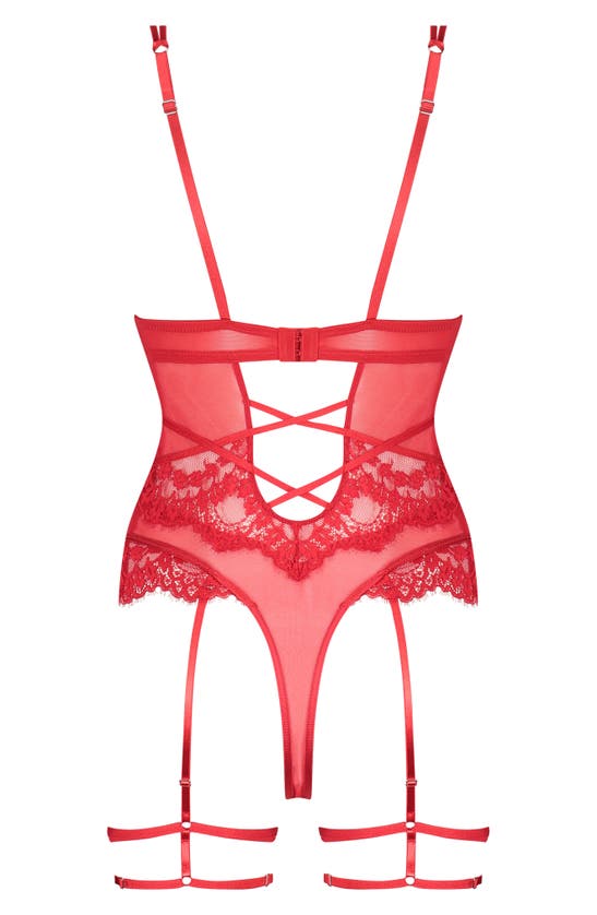 Hunkemoller Krystle Lace Bodysuit With Garter Straps In Tango Red