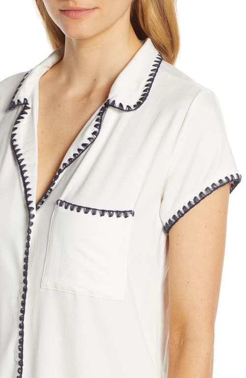 Shop Eberjey Whipstitch Jersey Short Pajamas In Ivory/navy
