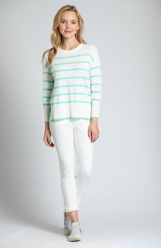 Shop Apny Half & Half Stripe Crewneck Sweater In Mint Multi