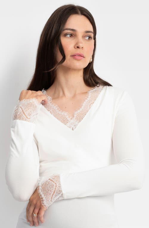 Shop Seraphine Lace Trim Maternity/nursing Top In Ecru