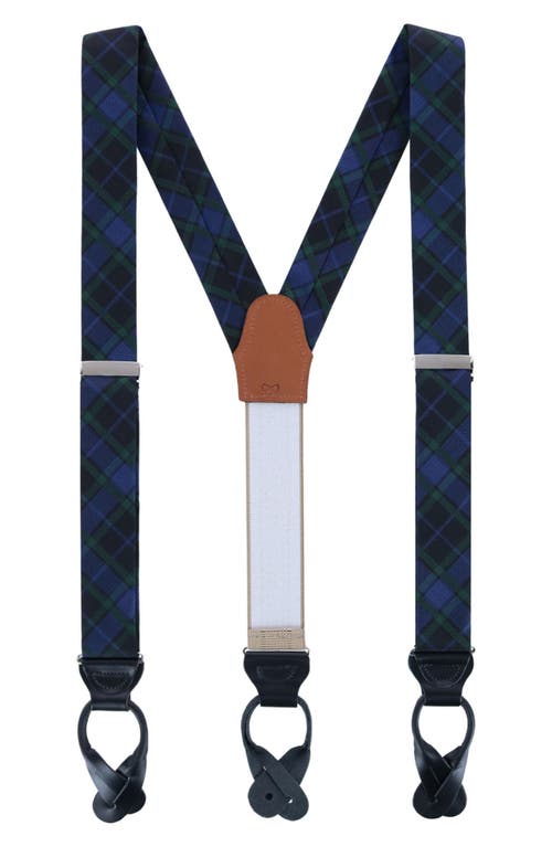 Trafalgar Ives Plaid Silk Suspenders in Green And Navy Plaid at Nordstrom