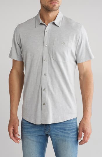 14th & Union Short Sleeve Slubbed Knit Button-up Shirt In White