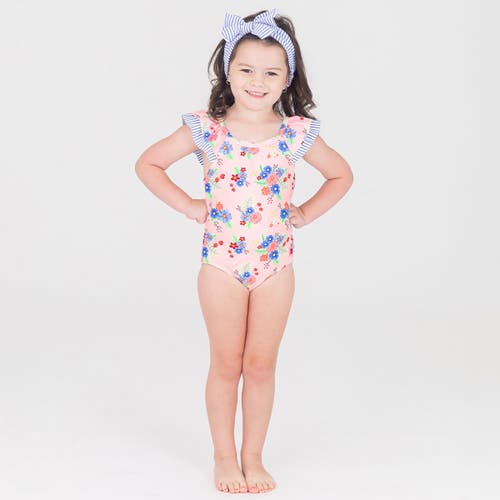 Shop Rufflebutts Baby Girls Ruffle V-back One Piece In Coastal Breeze Floral