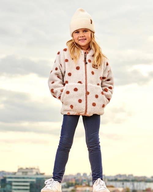DEUX PAR DEUX DEUX PAR DEUX GIRL'S REVERSIBLE SOFT FLEECE JACKET PINKY BROWN WITH DOTS