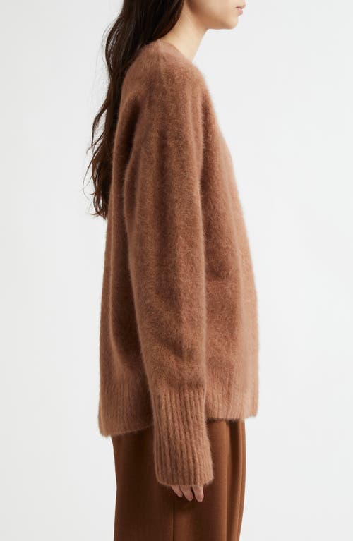 Shop Margaret O'leary Fox Hair, Wool & Silk V-neck Sweater In Toffee