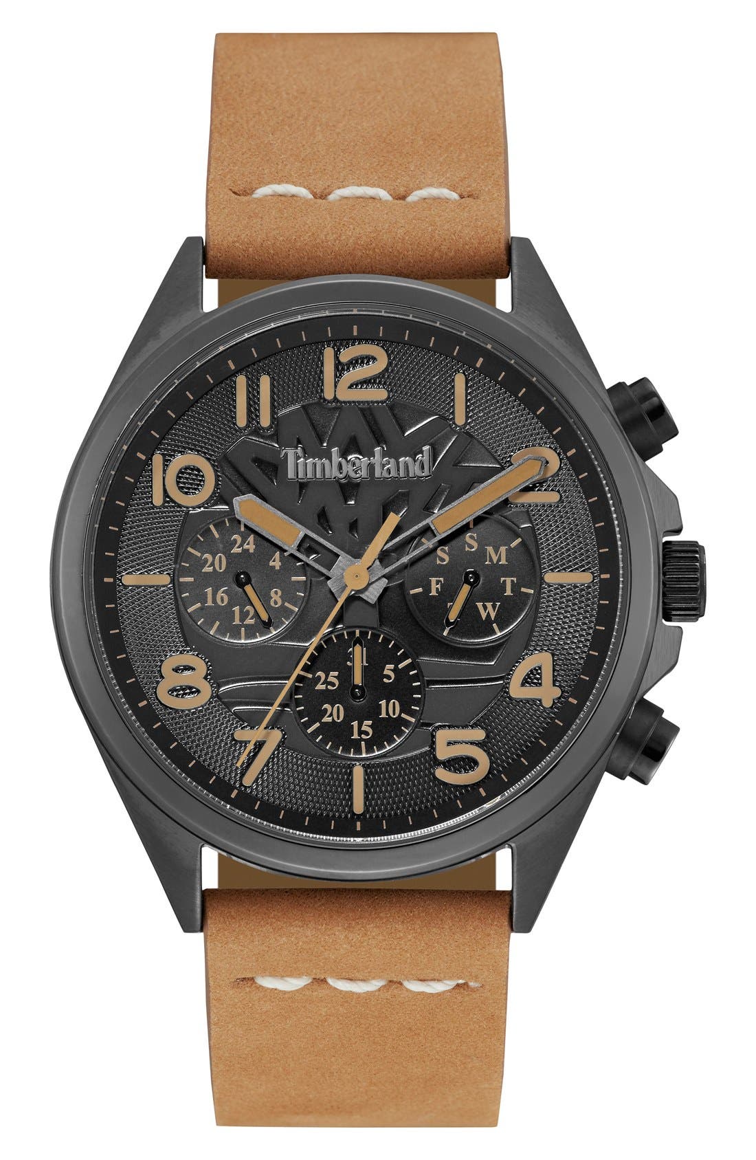 Timberland 'Bartlett II' Multifunction Leather Strap Watch, 44mm x 48mm