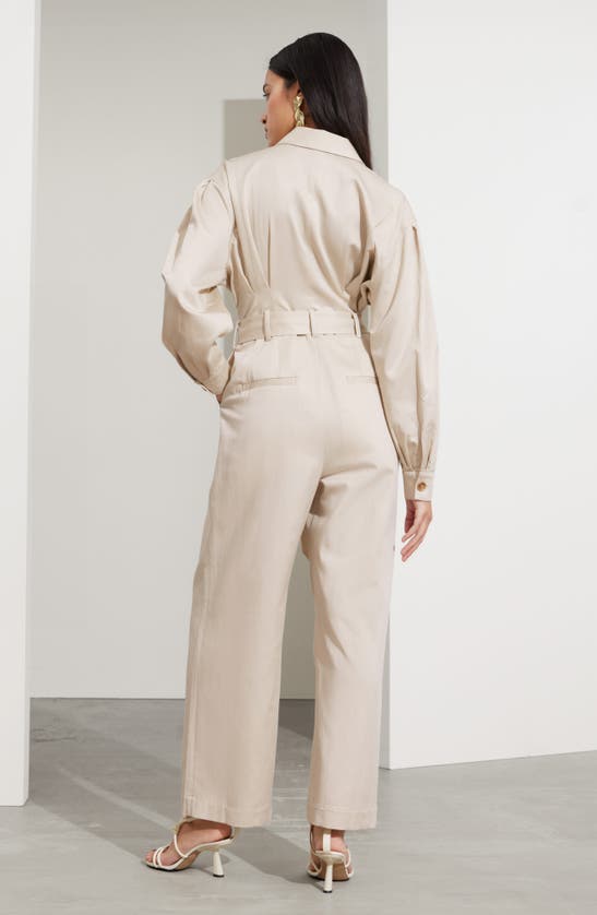 Shop & Other Stories Tie Waist Wide Leg Jumpsuit In Beige Dusty Light