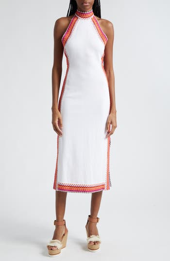 Ramy Brook Zoey Crochet-trim Midi Dress In Ivory Multistripe Sweaters