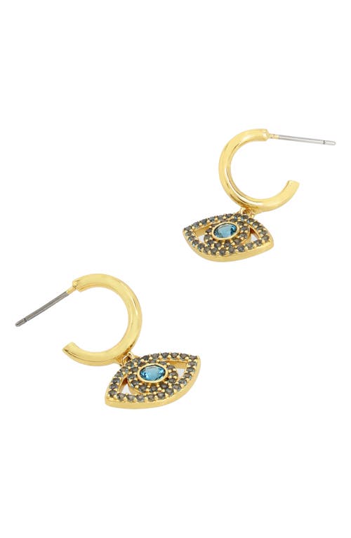 Shop Kurt Geiger London Pavé Evil Eye Huggie Hoop Earrings In Blue