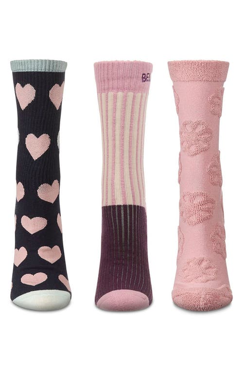 Memoi Assorted 3-pack Crew Socks In Pink