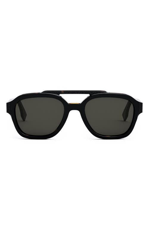'Fendi Bilayer 52mm Geometric Sunglasses in Shiny Black /Smoke at Nordstrom