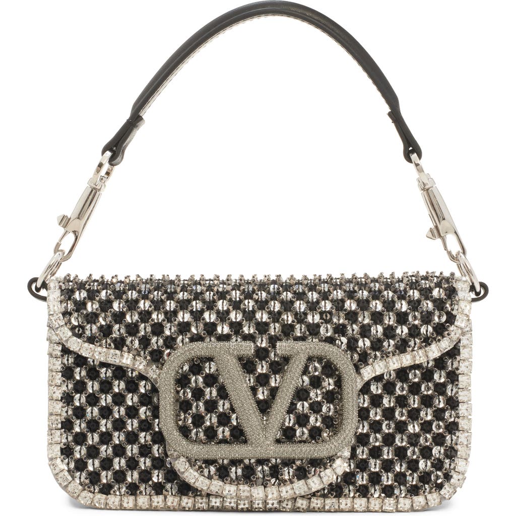 Valentino Garavani Small Locò Crystal & Bead Embellished Polka Dots Shoulder Bag In Metallic