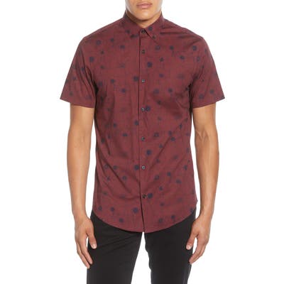 Calibrate Slim Fit Poppy Print Short Sleeve Button-Down Sport Shirt