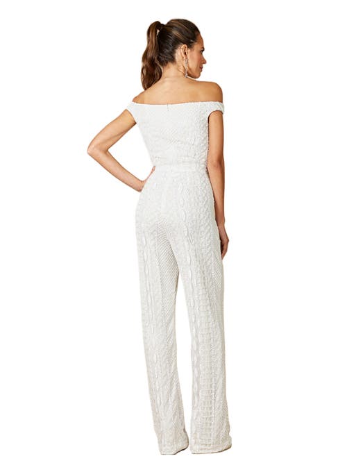 Lara New York Gabby Beaded Off-the-shoulder Bridal Jumpsuit In Ivory