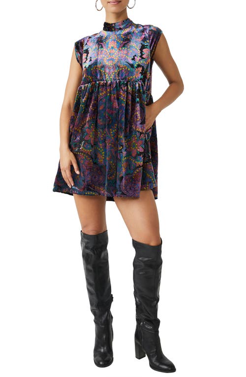 Free People All the Time Mock Neck Velvet Minidress in Dark Night Combo