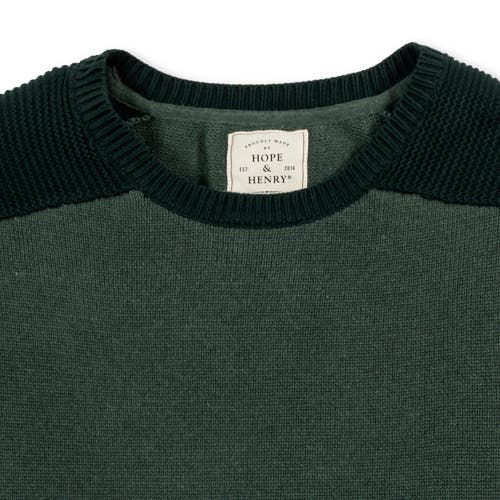 Hope & Henry Organic Shoulder Detail Crew Neck Sweater In Pine Green Heather