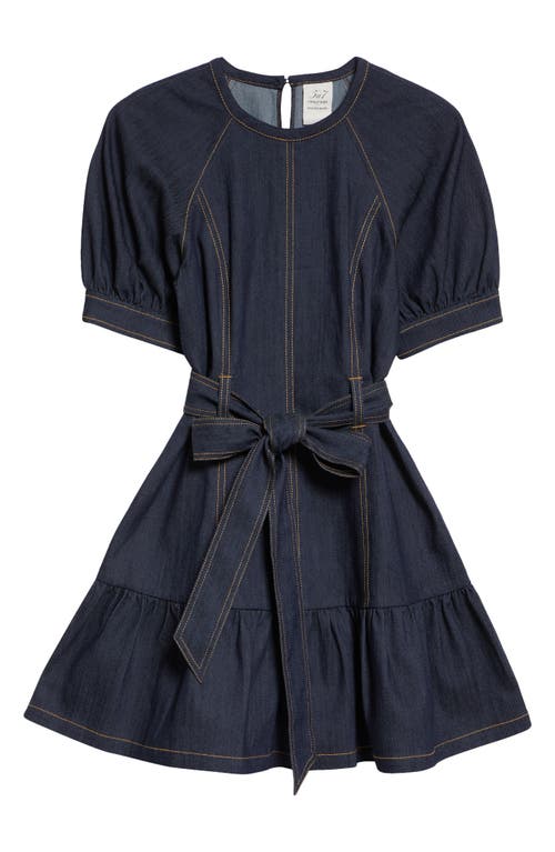 Shop Cinq À Sept Madi Puff Sleeve Belted Dress In Indigo