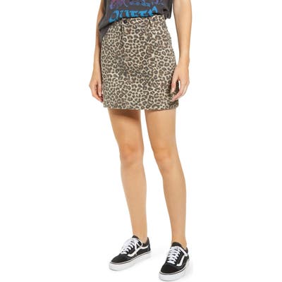 Made In Blue Denim Leopard Print Denim Miniskirt, Brown