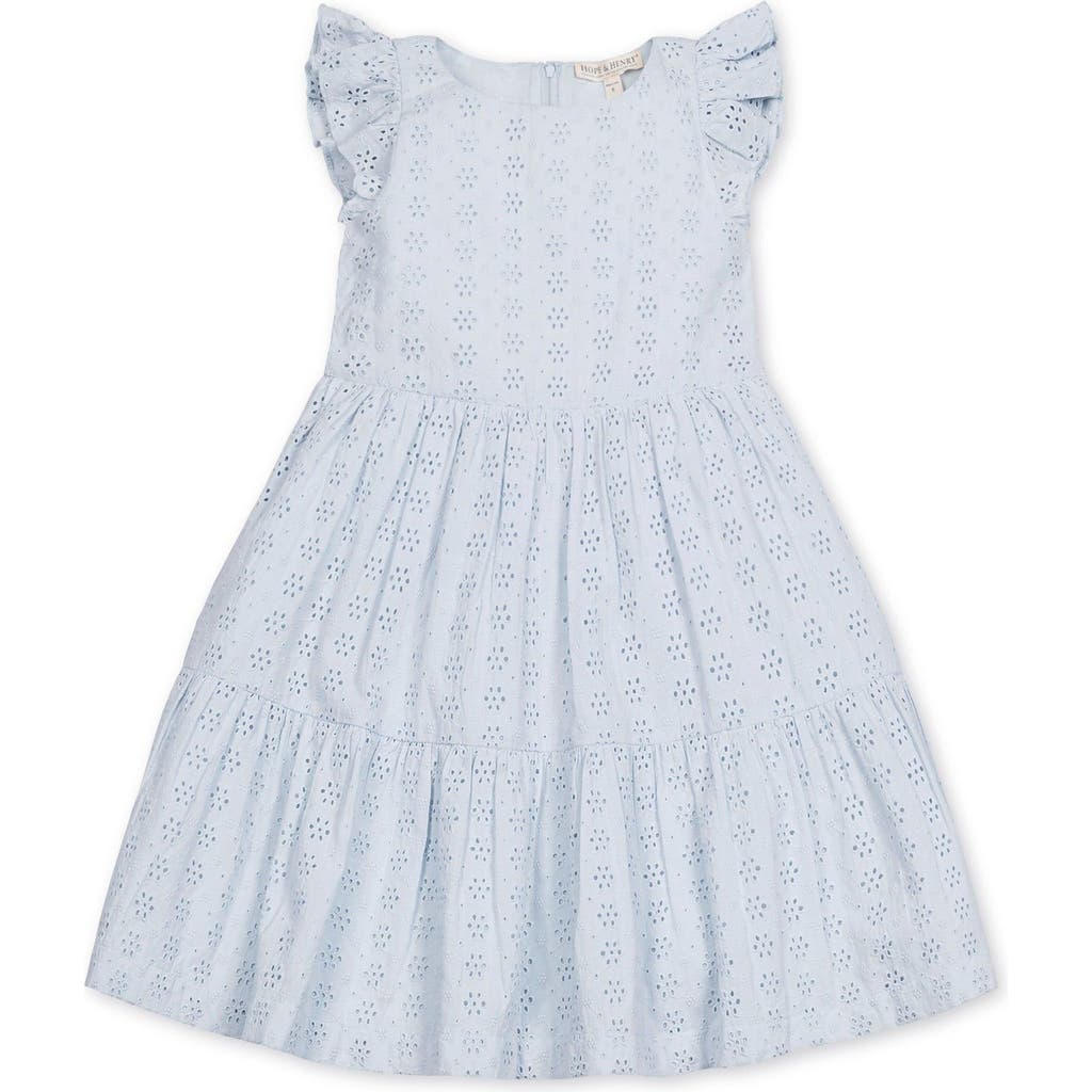Hope & Henry Kids'  Girls' Organic Flutter Sleeve Tiered Eyelet Dress, Infant In Blue