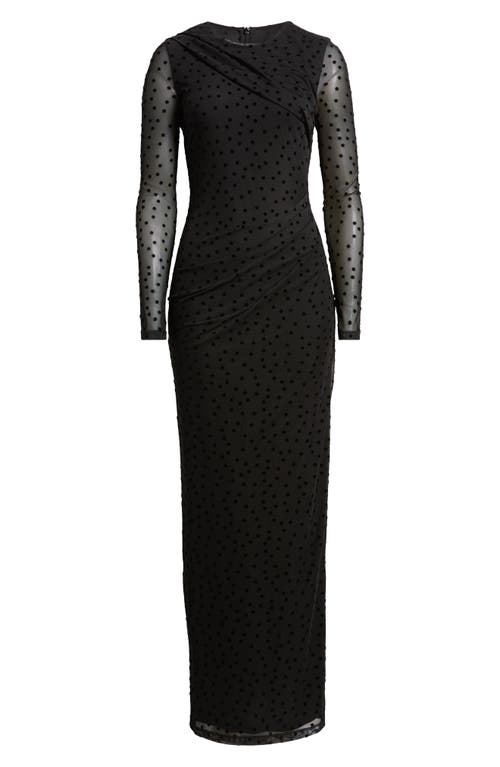 BLACK HALO BLACK HALO MARIKA FLOCKED DOT LONG SLEEVE MAXI COCKTAIL DRESS