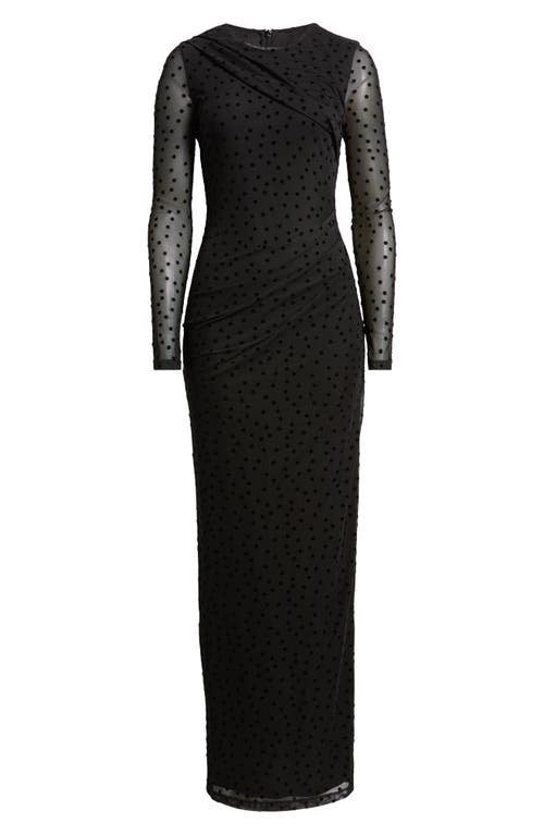 Shop Black Halo Marika Flocked Dot Long Sleeve Maxi Cocktail Dress In Dashing Dots