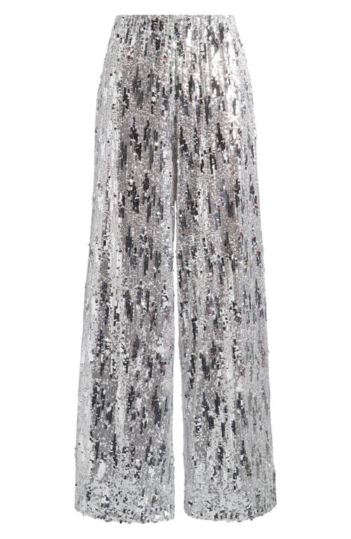 Topshop Sequin Wide Leg Pants in Silver 