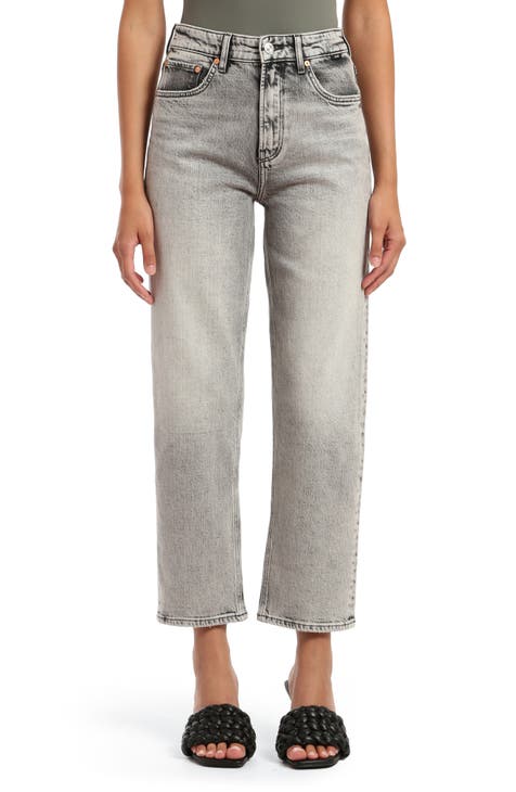 Buy High Waist Pants with Button Cuffed Hem Grey For Women