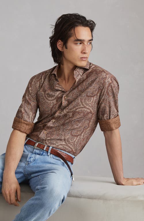 Shop Brunello Cucinelli Paisley Slim Fit Shirt With Spread Collar In Brown